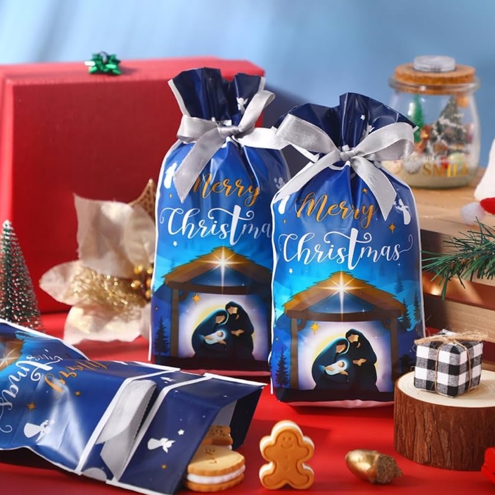 50 Christmas Nativity Gift Bags - Blue and White
